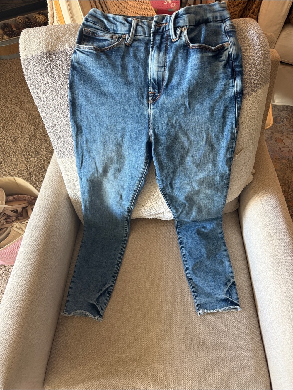 Good American High-Rise Stretch Denim Jeans in Medium Blue